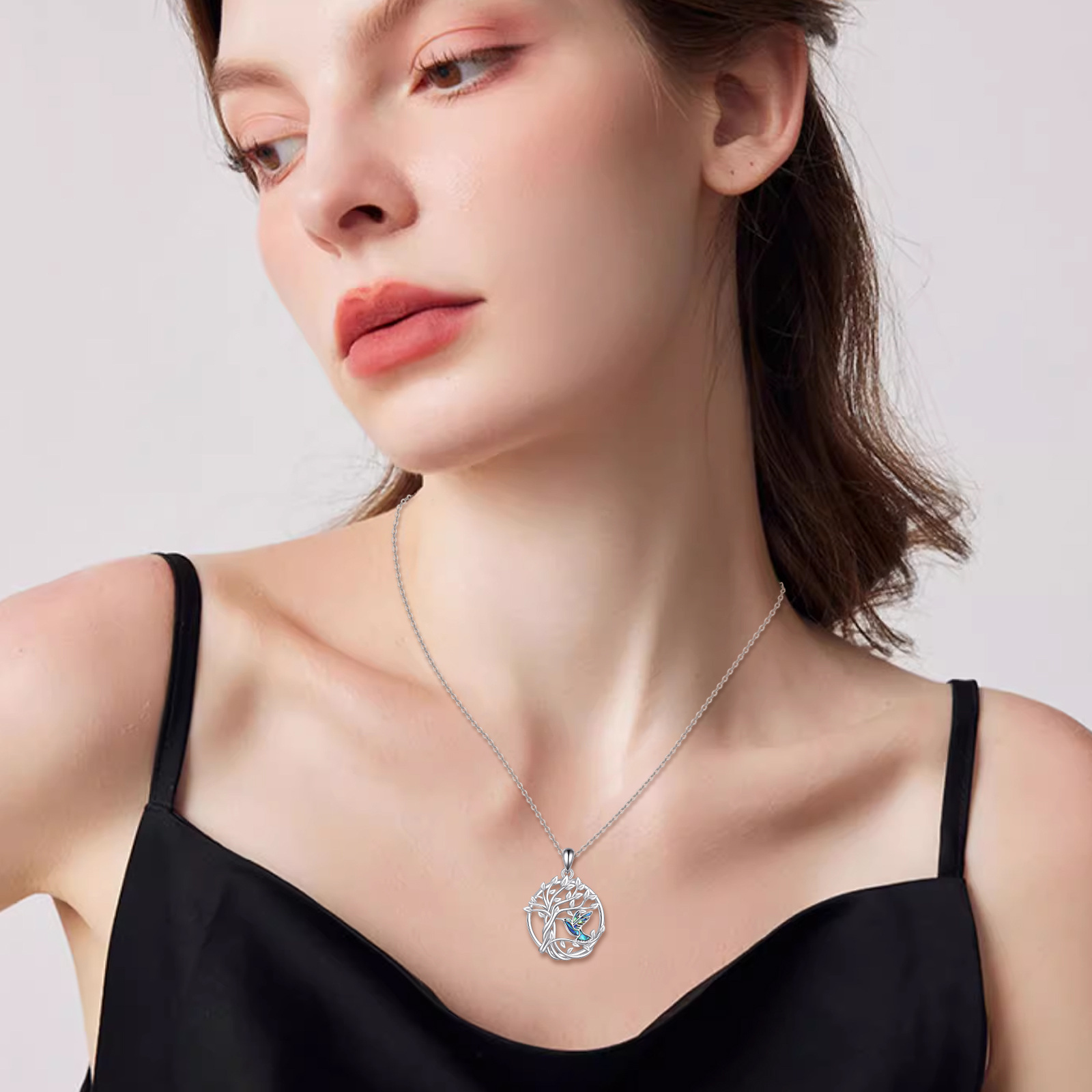 Women's 925 Sterling Silver Tree of Life Hummingbird Necklace